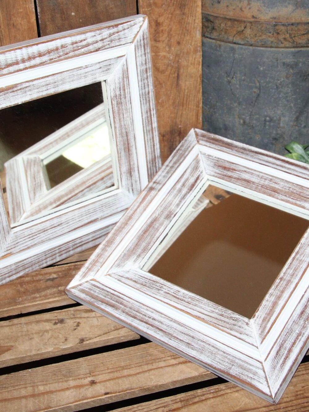 Pair of VTG White Shabby Distressed Farmhouse Wall Decor Accent Mirrors